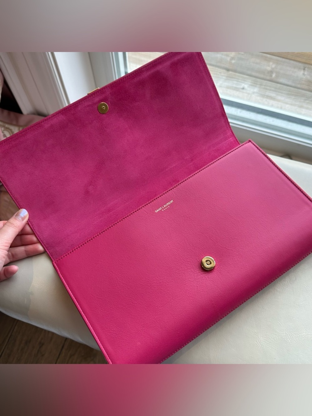 Saint Laurent Fuchsia Pink Leather Classic Y Ligne Clutch - Picture 10 of 16